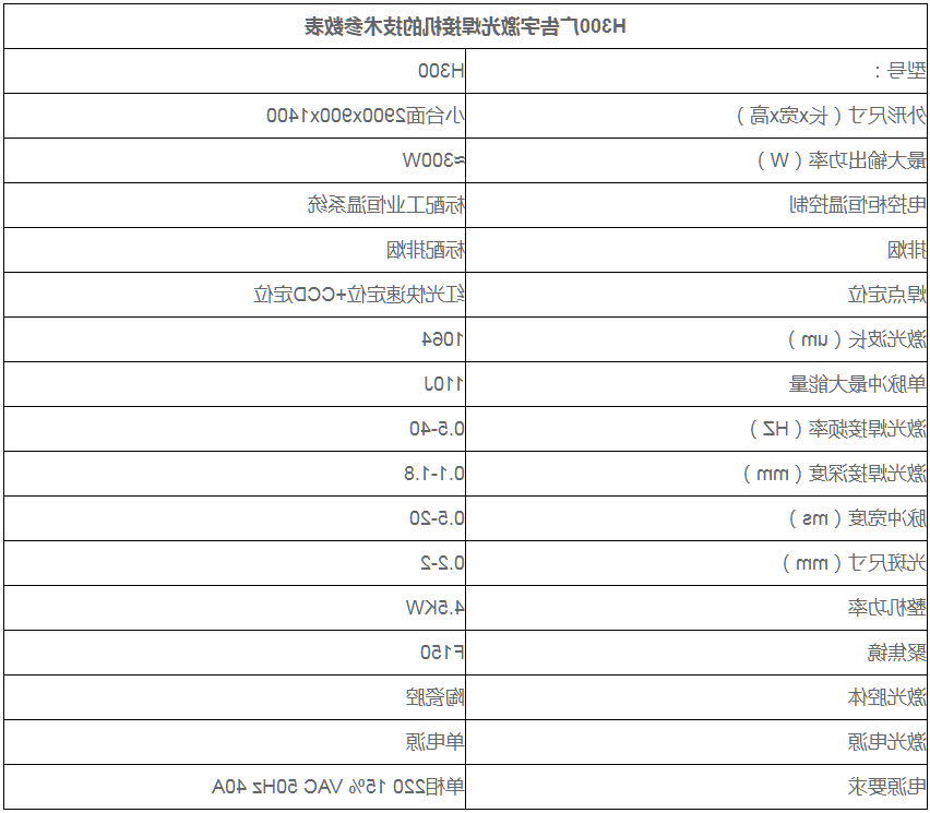 H300广告字激光焊接机的技术参数